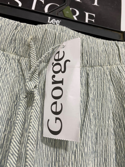 GEORGE |L| WAIST 30| A68|  GREEN FINE STRIPED WIDE-LEG TROUSERS