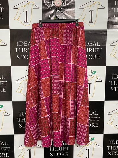 |L| WAIST 32| A68| PINK & MAGENTA PATCHWORK PRINT MAXI SKIRT