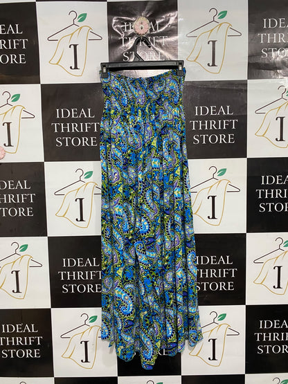 CHICME |M| WAIST 24| A68| BLUE & GREEN PAISLEY PRINT SMOCKED STRAPLESS MAXI DRESS