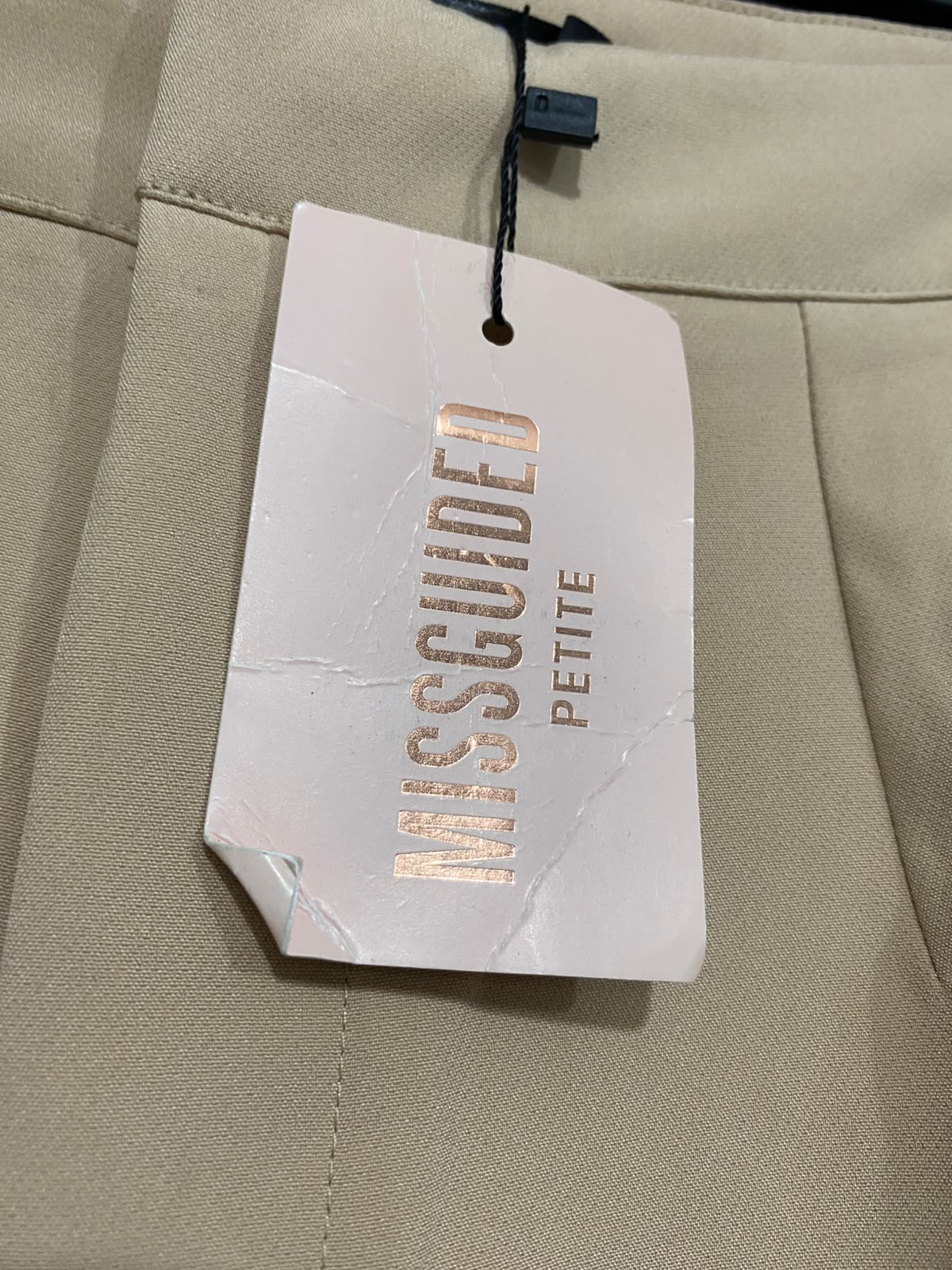 MISSGUIDED |XS| WAIST 26| A68| PETITE BEIGE HIGH-WAISTED TAILORED TROUSERS