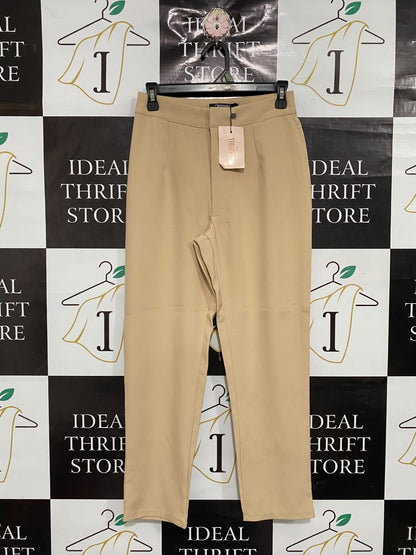 MISSGUIDED |XS| WAIST 26| A68| PETITE BEIGE HIGH-WAISTED TAILORED TROUSERS
