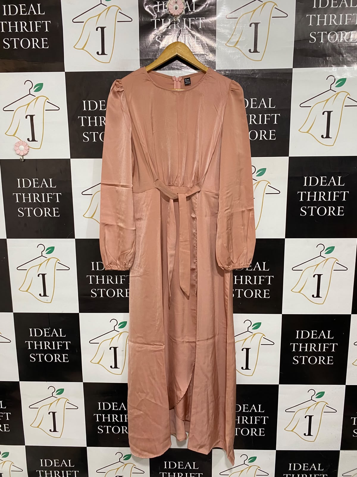 MOOSTA |L| BUST 19| A68| DUSTY ROSE SATIN BELTED MAXI DRESS