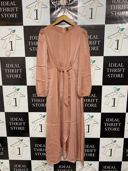 MOOSTA |L| BUST 19| A68| DUSTY ROSE SATIN BELTED MAXI DRESS
