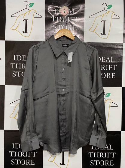 DOTTI |M| BUST 20| A68| CHARCOAL GREY SATIN BUTTON-DOWN SHIRT