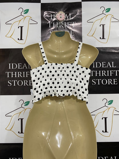 PAVEMENT |XS| BUST 14| A68| WHITE & BLACK POLKA DOT SMOCKED CROP TOP