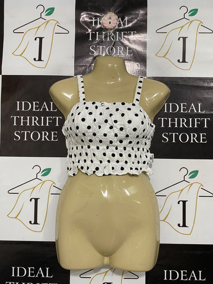 PAVEMENT |XS| BUST 14| A68| WHITE & BLACK POLKA DOT SMOCKED CROP TOP