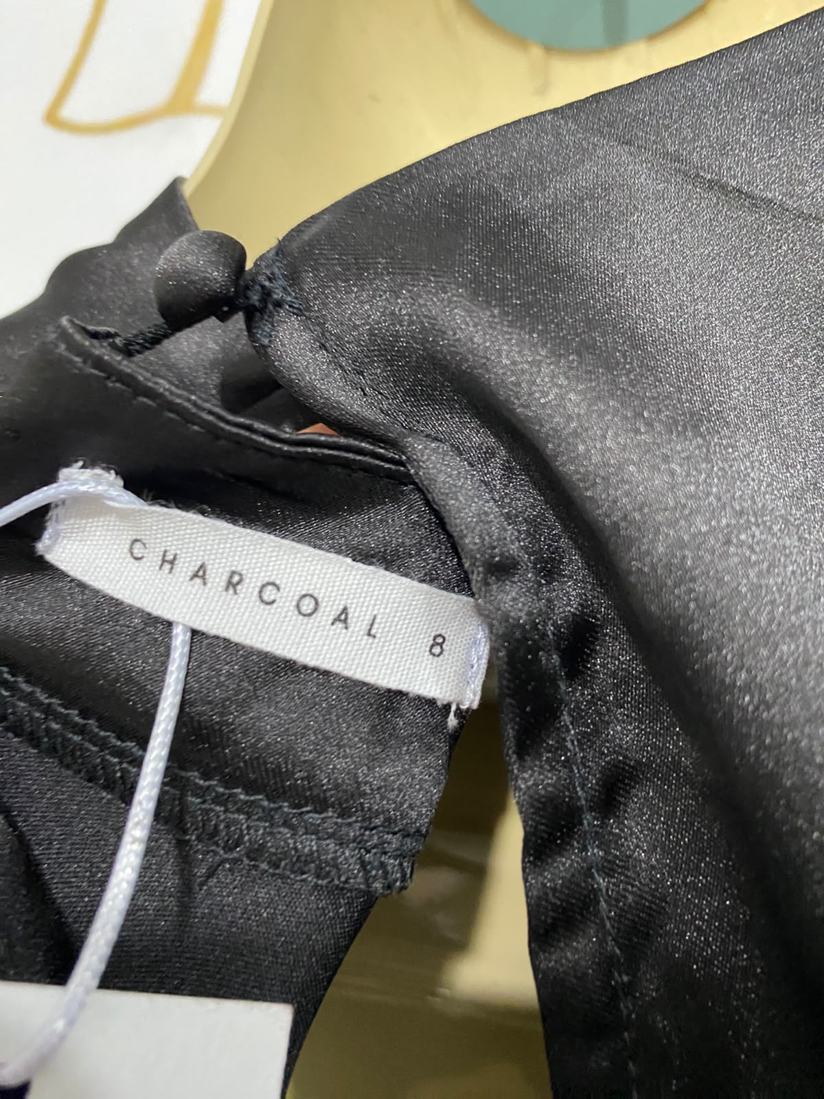 CHARCOAL |S| BUST 19| A68| BLACK SATIN SLEEVELESS CROP TOP