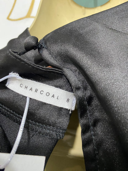 CHARCOAL |S| BUST 19| A68| BLACK SATIN SLEEVELESS CROP TOP
