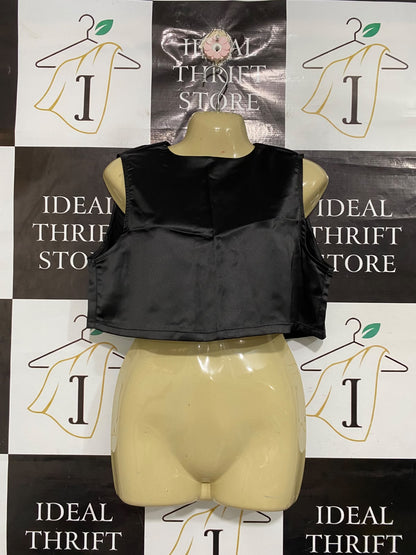 CHARCOAL |S| BUST 19| A68| BLACK SATIN SLEEVELESS CROP TOP