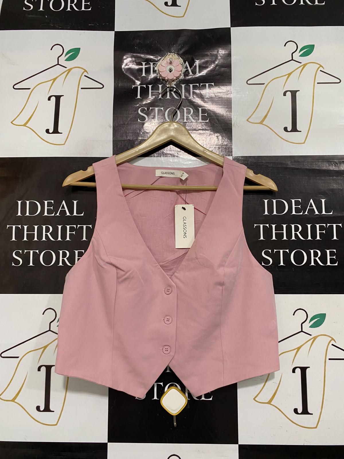 GLASSONS |M| BUST 19| A68|  PINK LINEN-BLEND TAILORED VEST