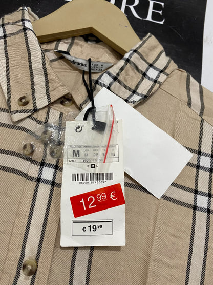 STRADIVARIUS |M| BUST 22| A68|  BEIGE CHECKERED BUTTON-DOWN SHIRT