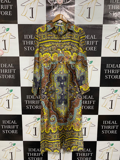 ZARA |XS| BUST 19| A68|  MULTICOLOR PAISLEY PRINT SATIN SHIRT DRESS