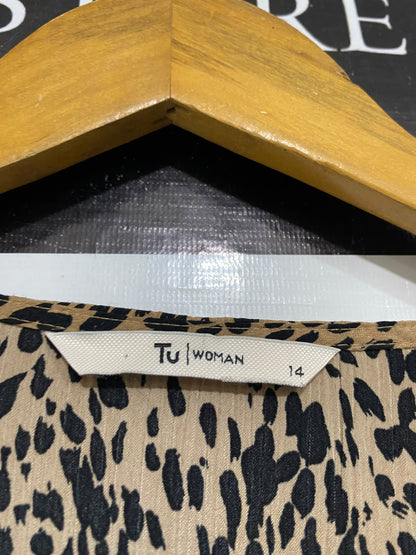 TU WOMAN |M| BUST 17 | A68| BEIGE ANIMAL PRINT V-NECK MAXI DRESS
