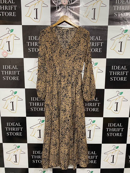 TU WOMAN |M| BUST 17 | A68| BEIGE ANIMAL PRINT V-NECK MAXI DRESS