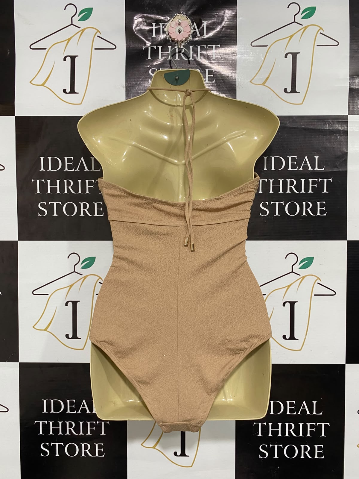 SEED |S| BUST 15| A68| BEIGE CUT-OUT HALTERNECK BODYSUIT / ONE-PIECE SWIMSUIT