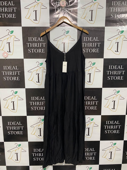M&S |L| BUST 20| A68|  BLACK TIERED CAMI MAXI DRESS