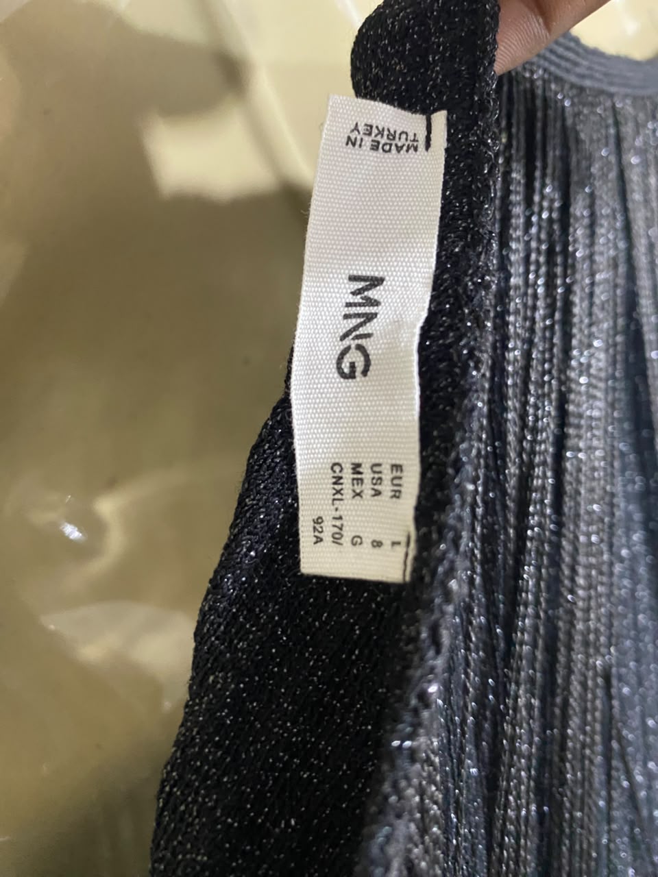 MNG |S| BUST 16| A68| BLACK ONE-SHOULDER METALLIC FRINGE MINI DRESS
