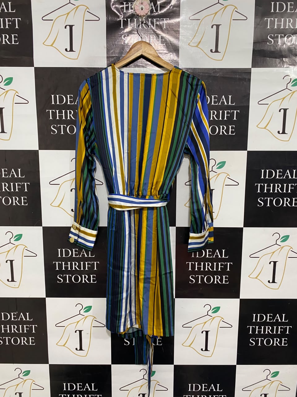 ZARA BASIC |XL| BUST 21| A68|  MULTICOLOR STRIPED WRAP MINI DRESS