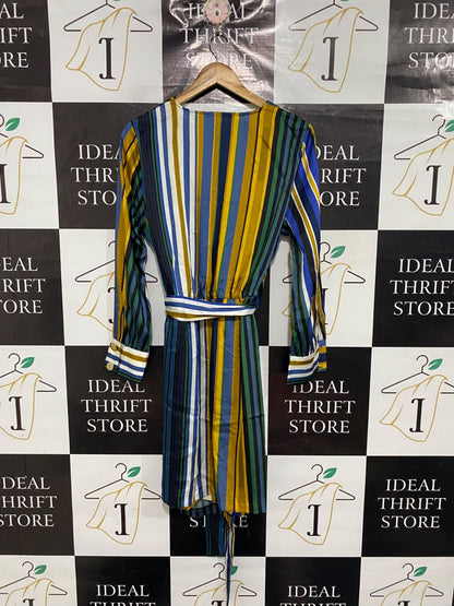 ZARA BASIC |XL| BUST 21| A68|  MULTICOLOR STRIPED WRAP MINI DRESS