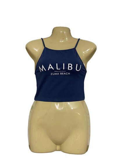 PULL & BEAR |S| BUST 15| A68|  MALIBU ZUMA BEACH NAVY BLUE CROP TOP