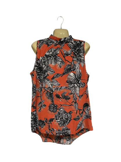 |M| BUST 22| A68|  RUST ORANGE FLORAL PRINT HIGH-NECK SLEEVELESS TOP