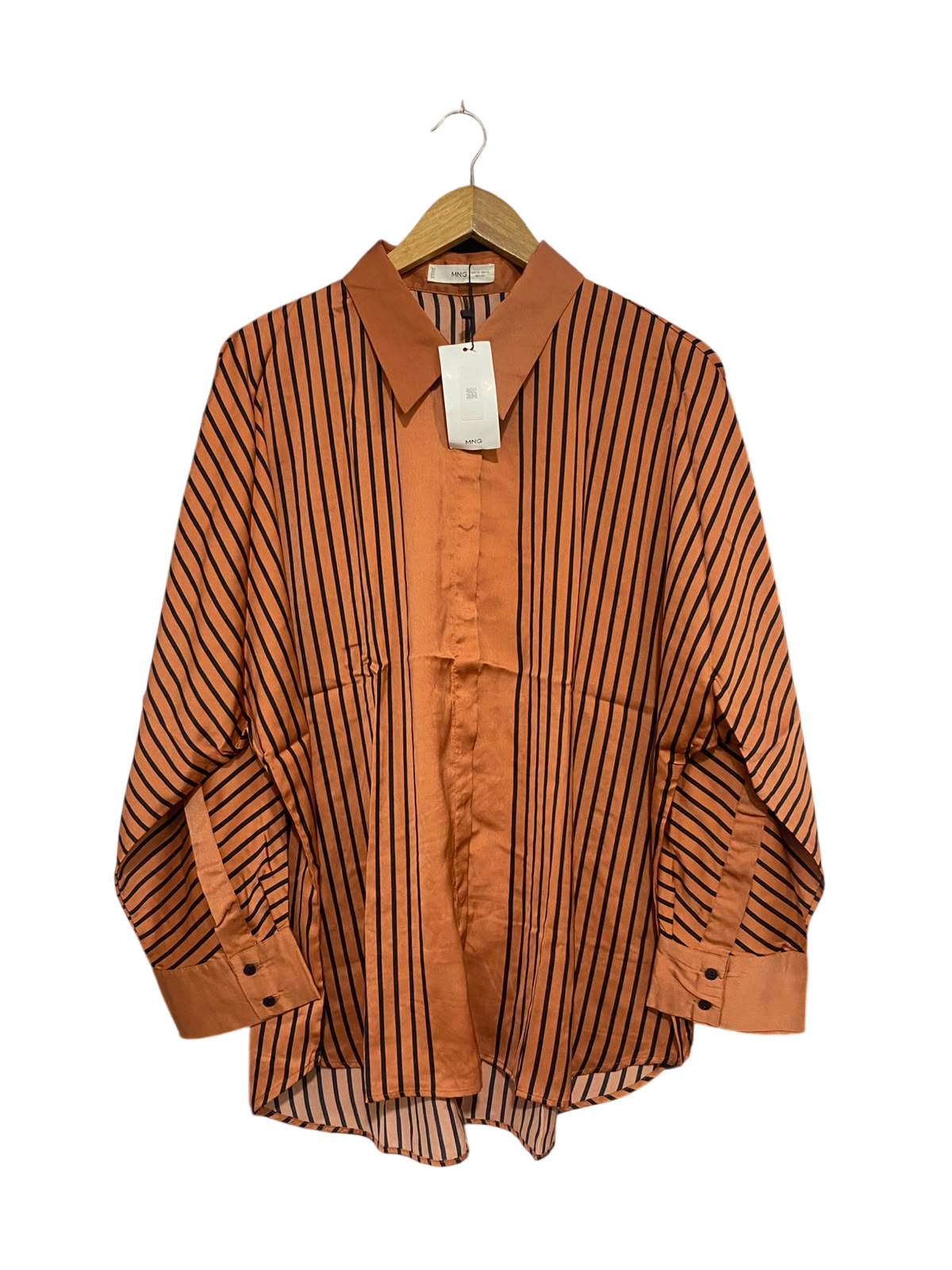 MANGO |XL| BUST 25| A68|  RUST ORANGE STRIPED OVERSIZED BUTTON-DOWN SHIRT