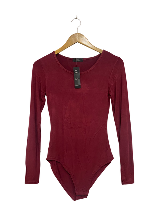 BUZY COLLECTION |S| BUST 14| A68| MAROON BURGUNDY LONG-SLEEVE SCOOP-NECK BODYSUIT