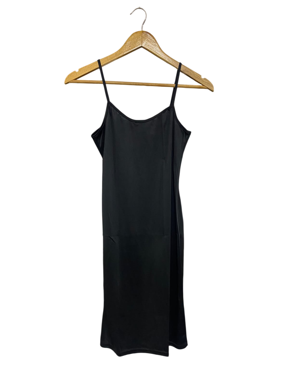 ATMOSPHERE |S| BUST 14| A68| BLACK SILK SATIN CAMI SLIP MIDI DRESS