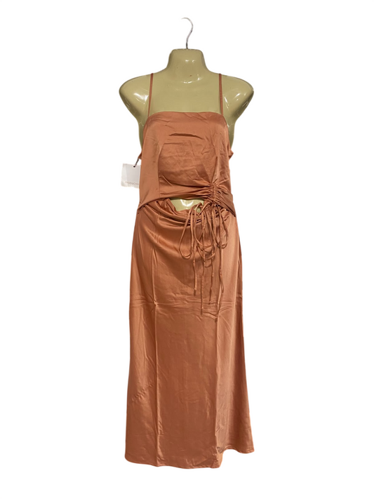 PASDUCHAS |S| BUST 16| A68|  COPPER SILK SATIN RUCHE CUT-OUT CAMI MAXI DRESS