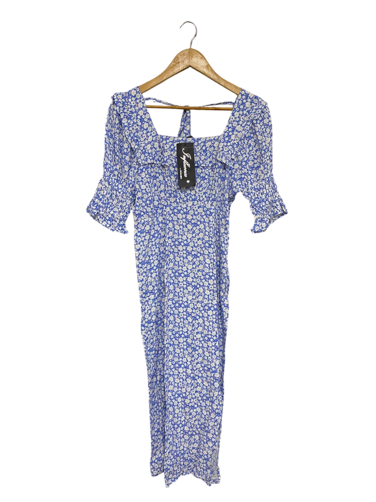 INFLUENCE |M| BUST 16| A69| PERIWINKLE BLUE FLORAL RUFFLE MIDI DRESS