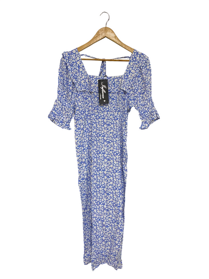 INFLUENCE |M| BUST 16| A69| PERIWINKLE BLUE FLORAL RUFFLE MIDI DRESS