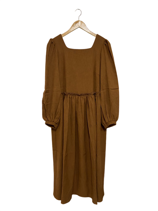 BOOHOO |M| BUST 18| A69| CARAMEL BROWN SQUARE-NECK LONG-SLEEVE MIDI DRESS