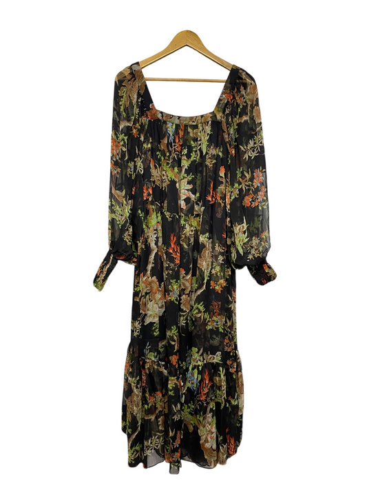 ASOS |S| BUST 17| A69| BLACK FLORAL SQUARE-NECK LONG-SLEEVE MIDI DRESS