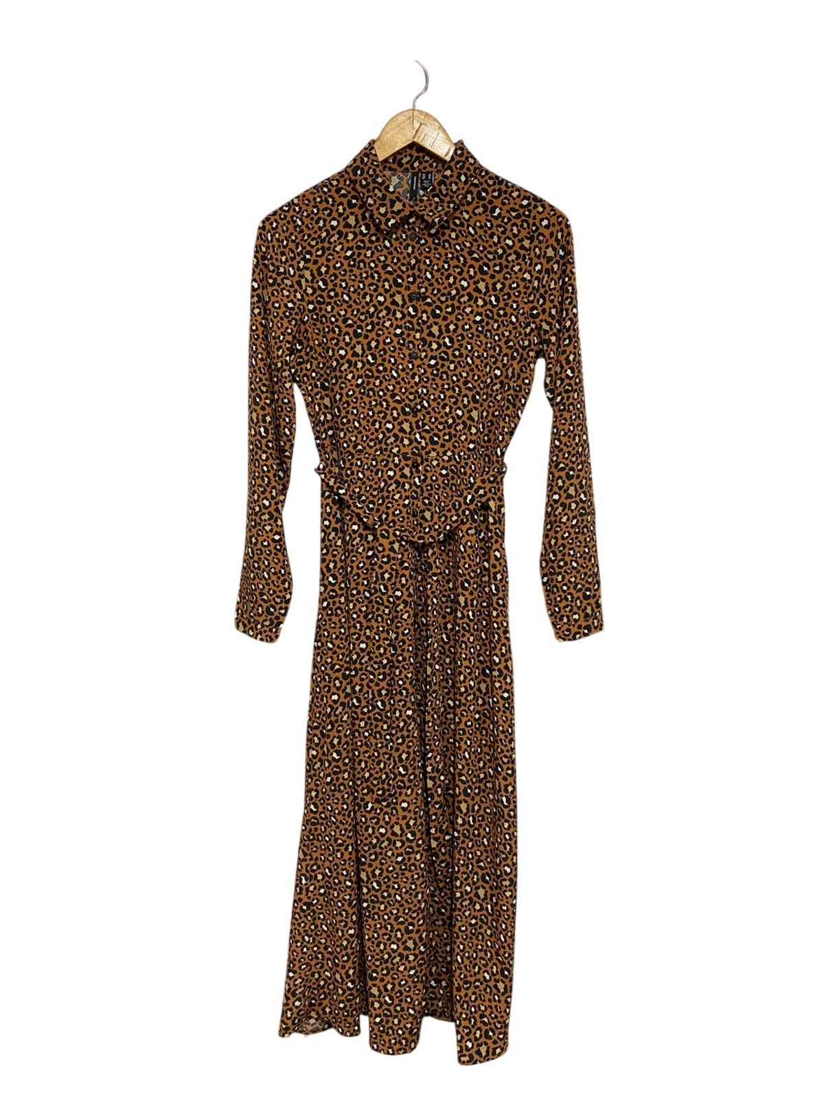 VERO MODA |XS| BUST 18| A69| LEOPARD ANIMAL PRINT LONG-SLEEVE SHIRT MIDI DRESS