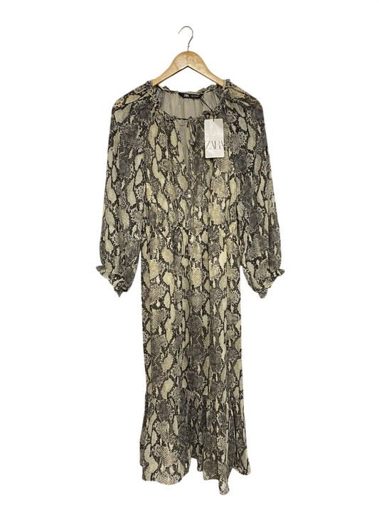 ZARA |S| BUST 17| A69| SNAKESKIN PRINT TIE-FRONT LONG-SLEEVE MIDI DRESS