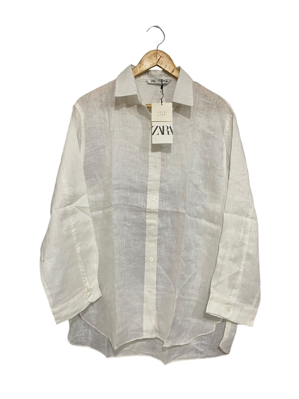 ZARA |S| BUST 24| A69|  WHITE LINEN BLEND OVERSIZED BUTTON-DOWN SHIRT