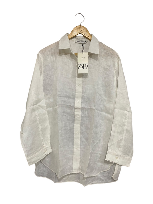 ZARA |S| BUST 24| A69|  WHITE LINEN BLEND OVERSIZED BUTTON-DOWN SHIRT