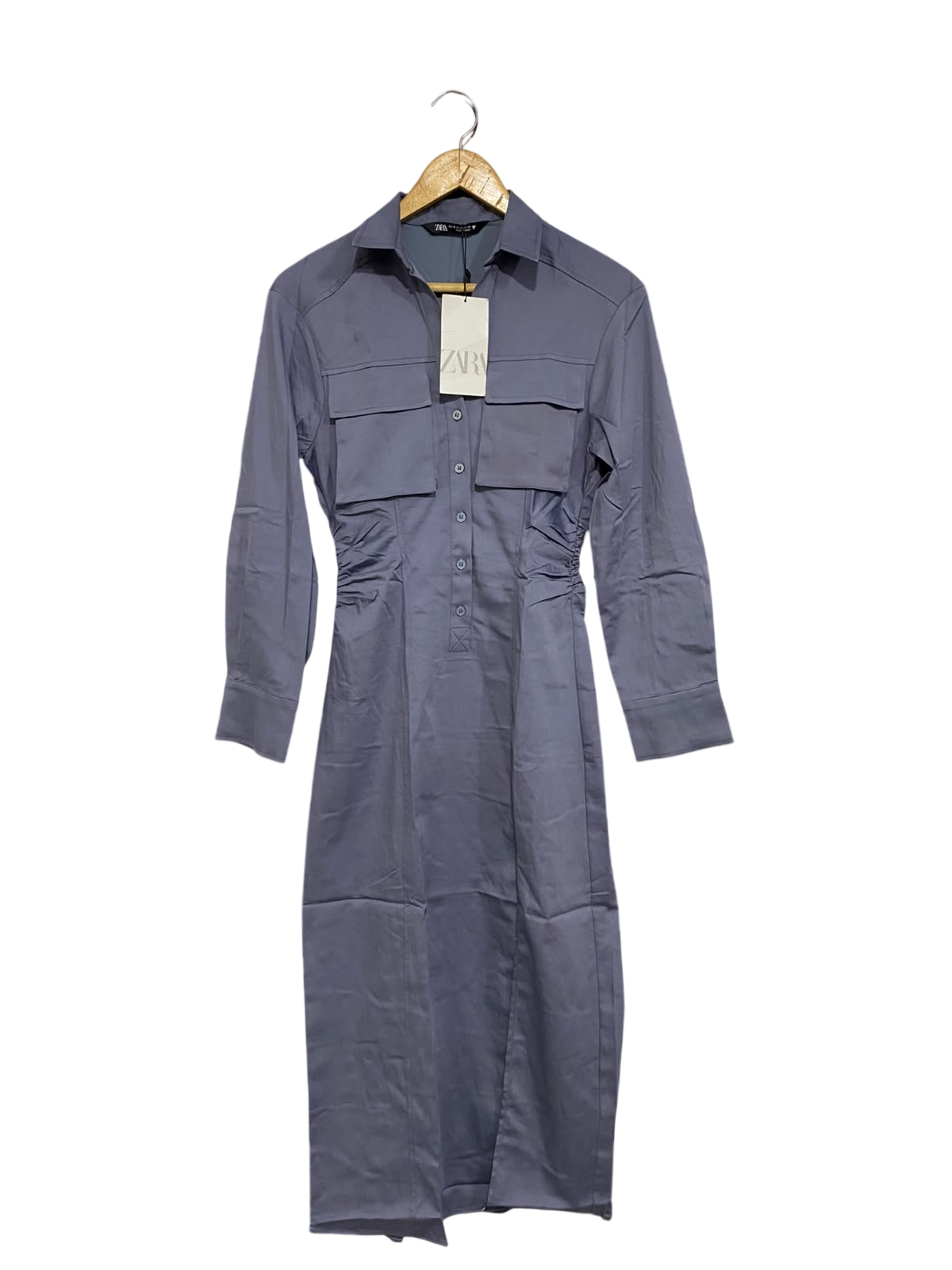ZARA |XS| BUST 16| A69| BLUE GREY UTILITY SHIRT MIDI DRESS