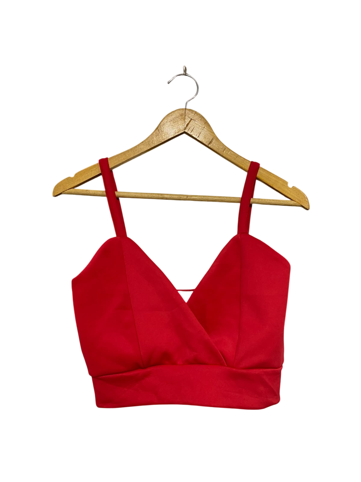 GLAMOUR BABE |XS| BUST 15| A69| RED V-NECK CROSSOVER STRAPPY CROP TOP