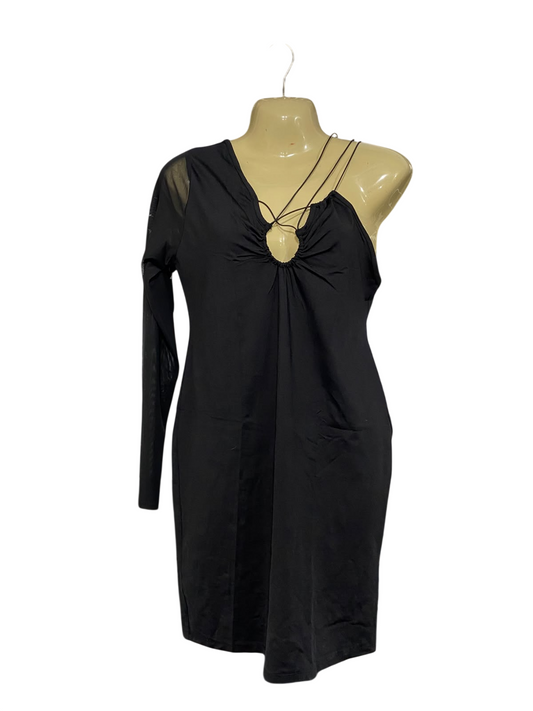 PRIMARK |M| BUST 16|A69| BLACK ONE-SHOULDER MESH STRAP CUTOUT MINI DRESS