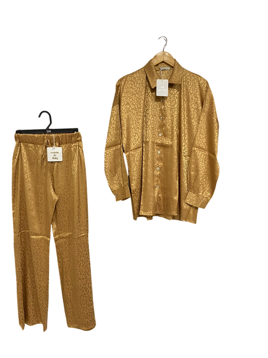 NEW COLLECTION |S| A69| GOLD SATIN JACQUARD ANIMAL PRINT CO-ORD SET