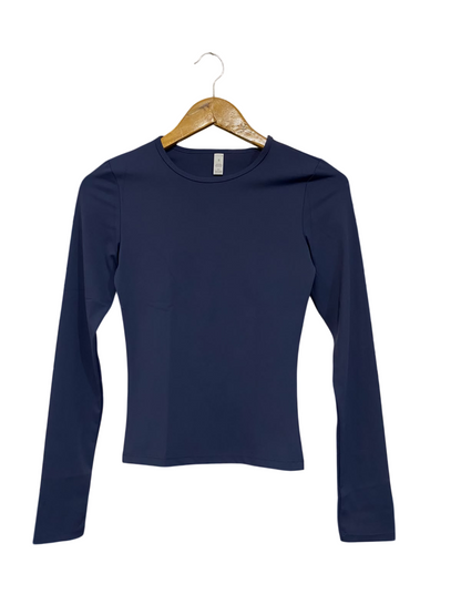 |S| BUST 14| A69| NAVY BLUE CREW NECK LONG-SLEEVE BASIC TOP