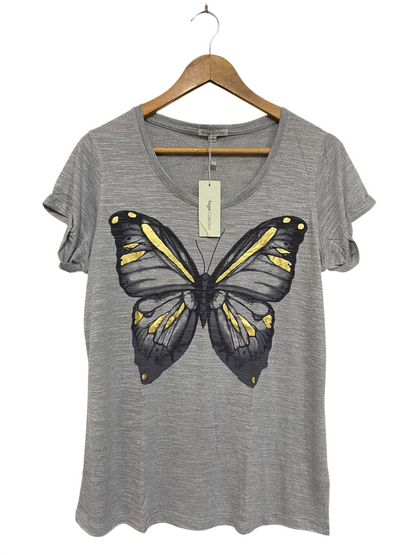TARGET COLLECTION |M| BUST 19| A69|  GREY BUTTERFLY PRINT SHORT-SLEEVE T-SHIRT