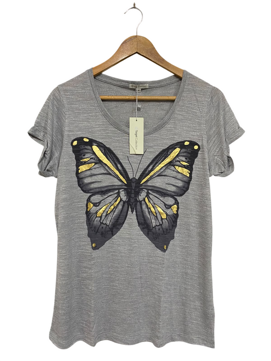 TARGET COLLECTION |M| BUST 19| A69|  GREY BUTTERFLY PRINT SHORT-SLEEVE T-SHIRT