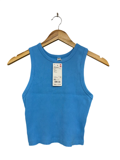 UNIQLO |XS| BUST 12| A69| SKY BLUE RIBBED RACERBACK CROPPED TANK TOP