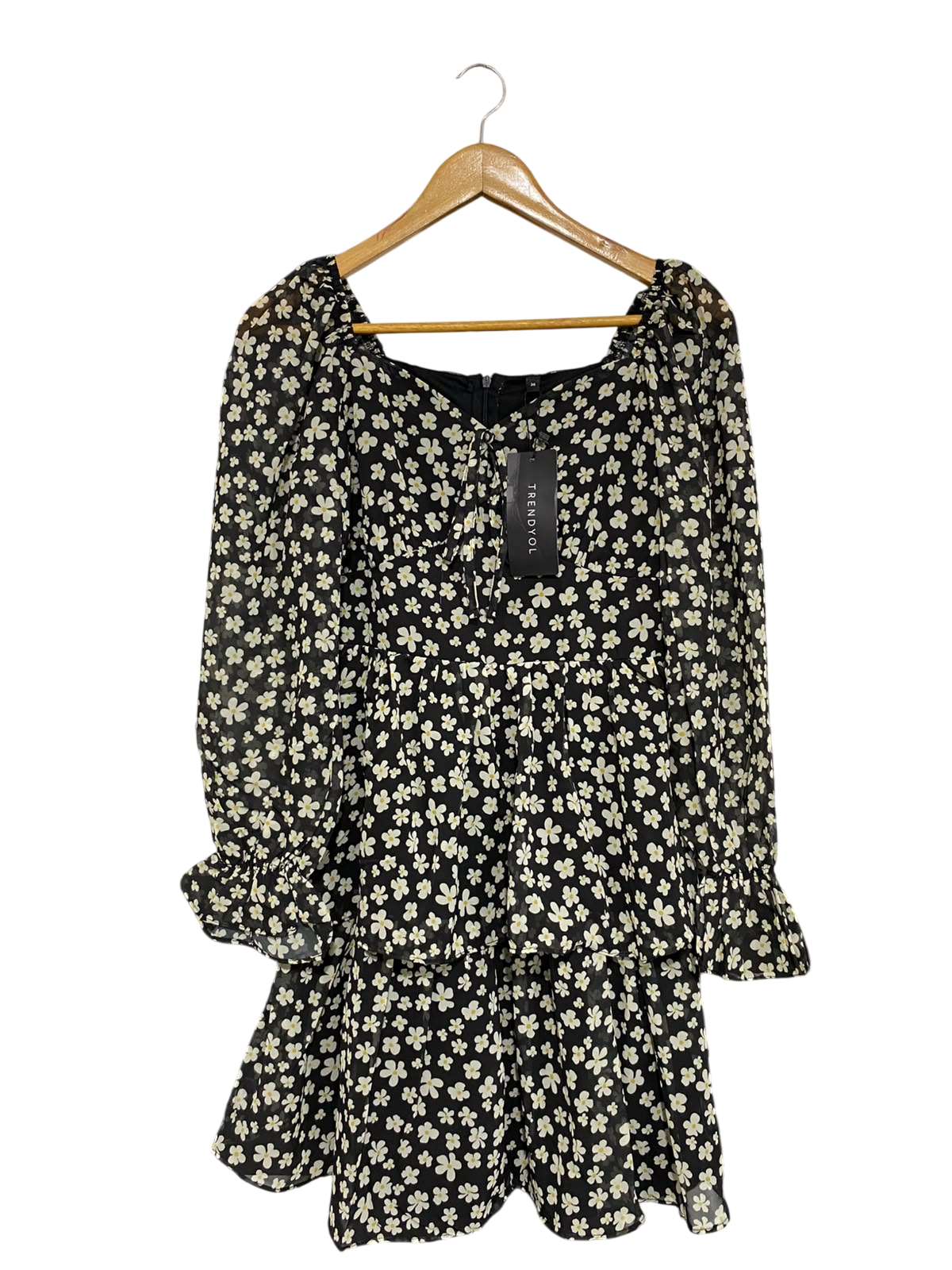 TRENDYOL |S| BUST 16| A69|  BLACK & WHITE FLORAL TIERED MINI DRESS