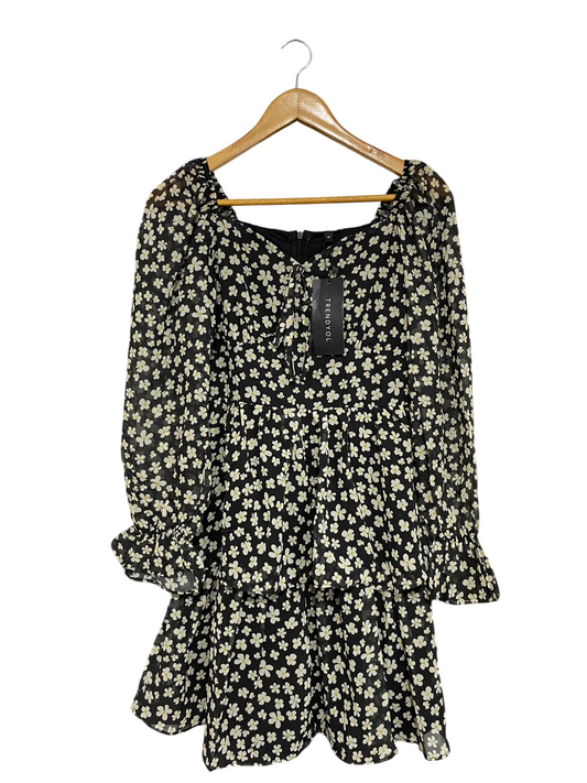 TRENDYOL |S| BUST 16| A69|  BLACK & WHITE FLORAL TIERED MINI DRESS