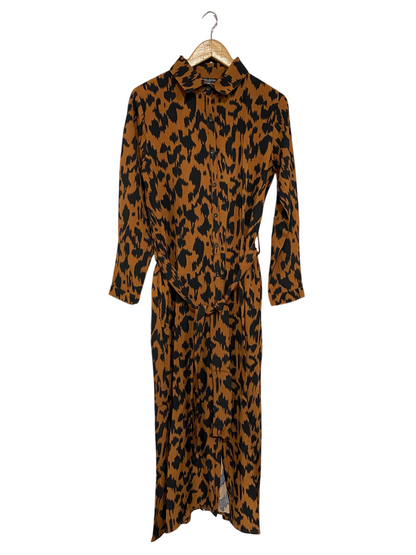 FS COLLECTION |L| BUST 19| A69|  BROWN ANIMAL PRINT SHIRT MIDI DRESS
