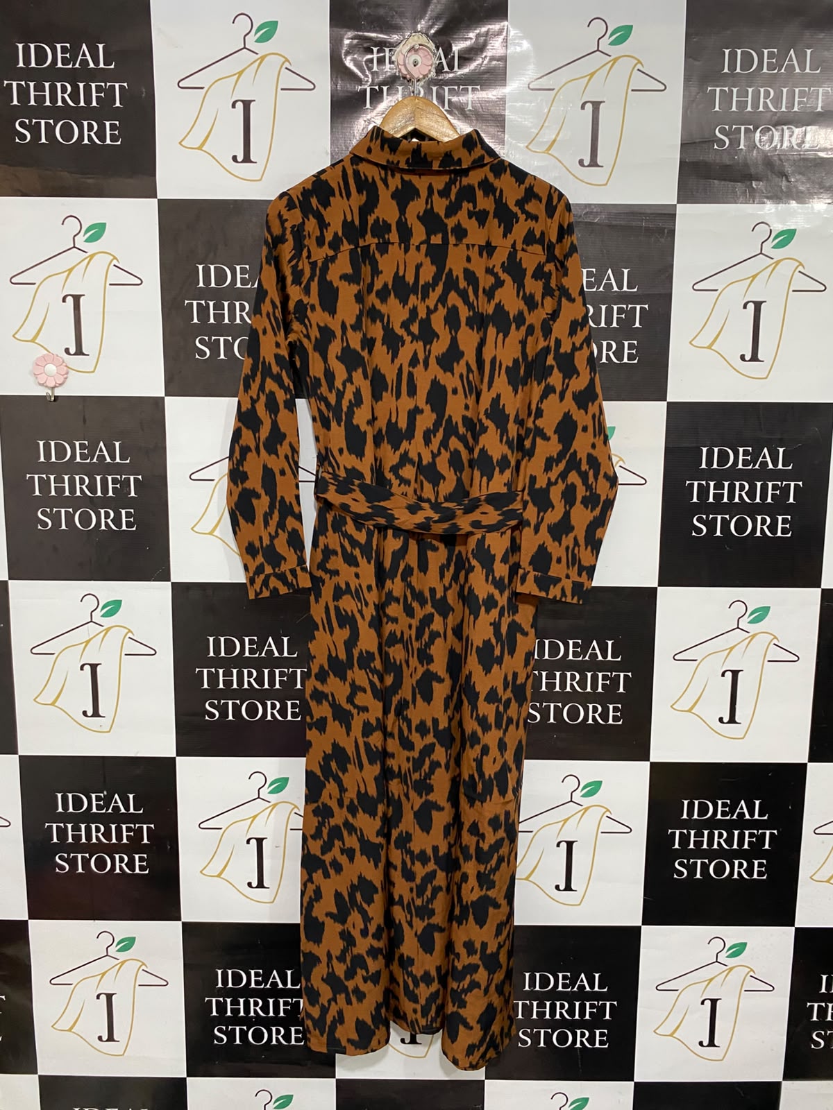 FS COLLECTION |L| BUST 19| A69|  BROWN ANIMAL PRINT SHIRT MIDI DRESS