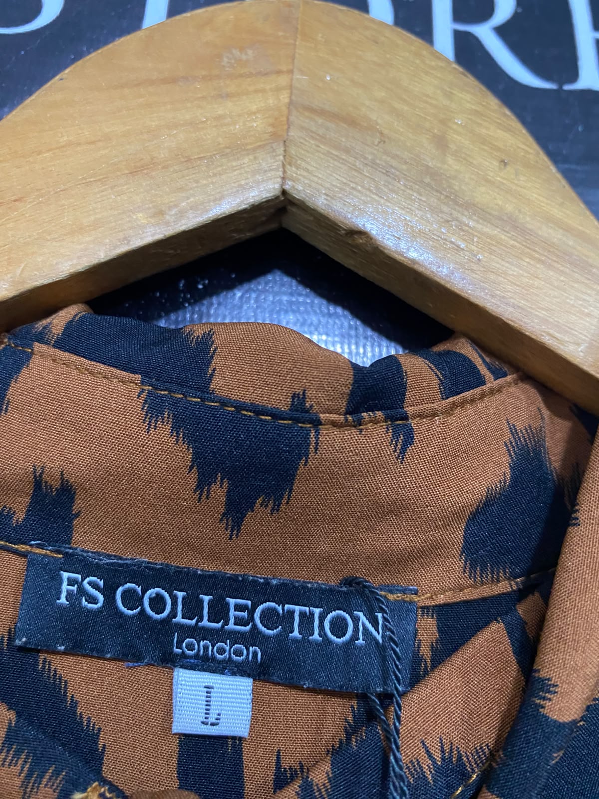 FS COLLECTION |L| BUST 19| A69|  BROWN ANIMAL PRINT SHIRT MIDI DRESS